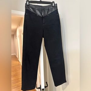 EXPRESS Slim Super Black Highrise jeans with faux leather detail